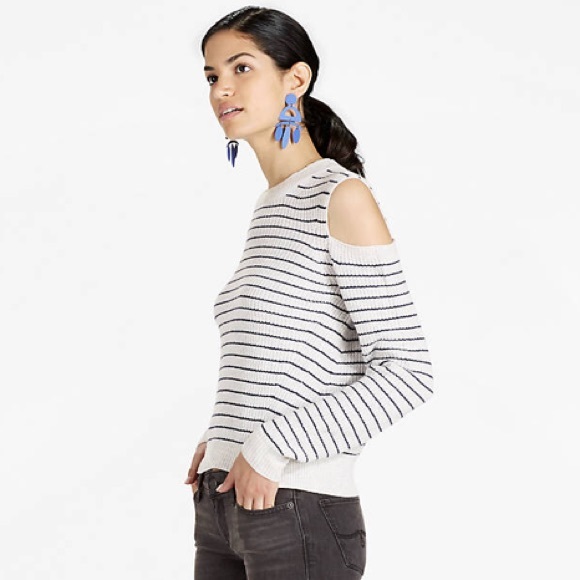 Lucky Brand Stripe Cold Shoulder Pullover NEW - Picture 1 of 5